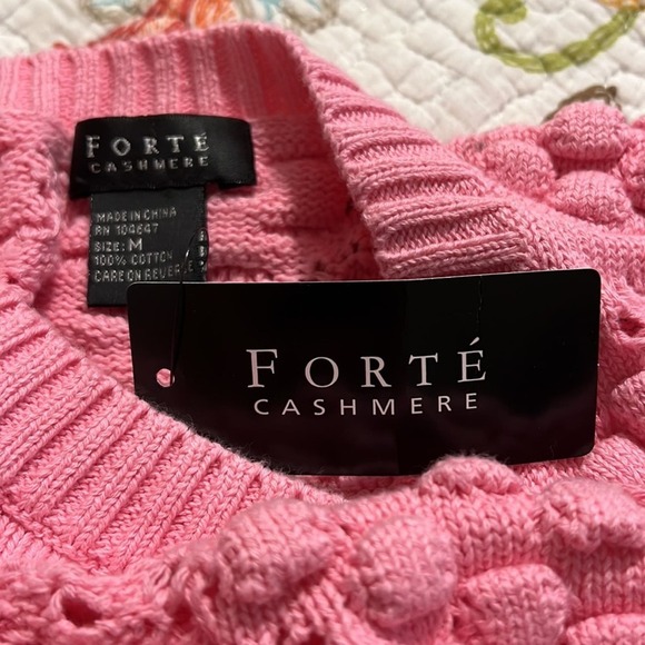 FORTE CASHMERE size medium pink bubble sweater 3/4 sleeves wear tank under NWT - Picture 6 of 9